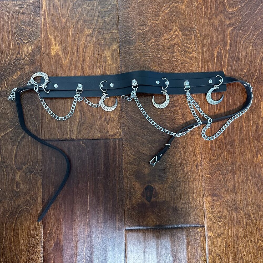 Dollskill Black Faux Leather Belt w/ Chains